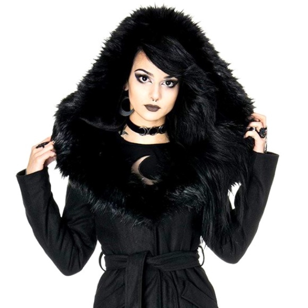 Arcanum coat with oversized faux fur hood